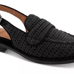 Calen Slingback Slide Sandals Size 9.0 By Kenneth Cole Raffia Black Tones Color