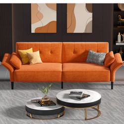 89” Futon Sofa Bed, Comfy Futon Couch with 2 Square Pillows, Convertible Sleeper Sofa with Adjustable Backrest & Armrests, Modern Loveseat Sleeper for