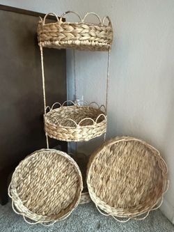 Natural Water Hyacinth 3-Tier Basket Organizer + 2 Matching Baskets