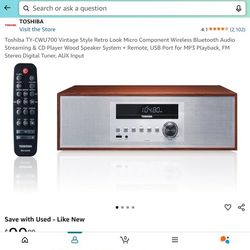 Toshiba TY-CWU700 Vintage Style Speaker System (Radio, Usb, Bluetooth, CD Player, Aug Input)