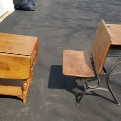Antique School Desk And Tea Table