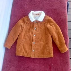 Old Navy Boys Coat 5T Brown Corduroy Fleece Collar Button Long Sleeve 