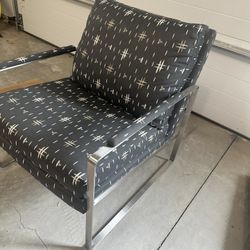 Accent Chair, Charcoal Grey With Pattern