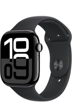 Apple Watch Series 10 [GPS + Cellular 46mm case] Smartwatch with Jet Black Aluminum Case with Black Sport Band - M/L. Fitness Tracker, ECG App, Always