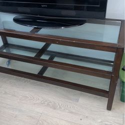 Wooden Table With Three Glass Shelves 