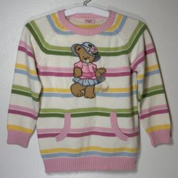 Kids Knitted Pullover Sweater Paw Paw 140/68 Bear Striped Pink Green White