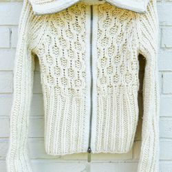 Vintage Armani Exchange Cable Knit Cardigan Zip Up Sweater Ivory White Small