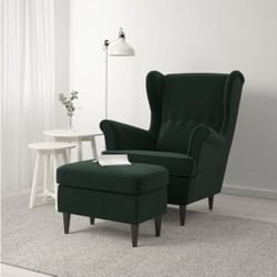 Strandon Green Velvet Armchair With Ottoman 