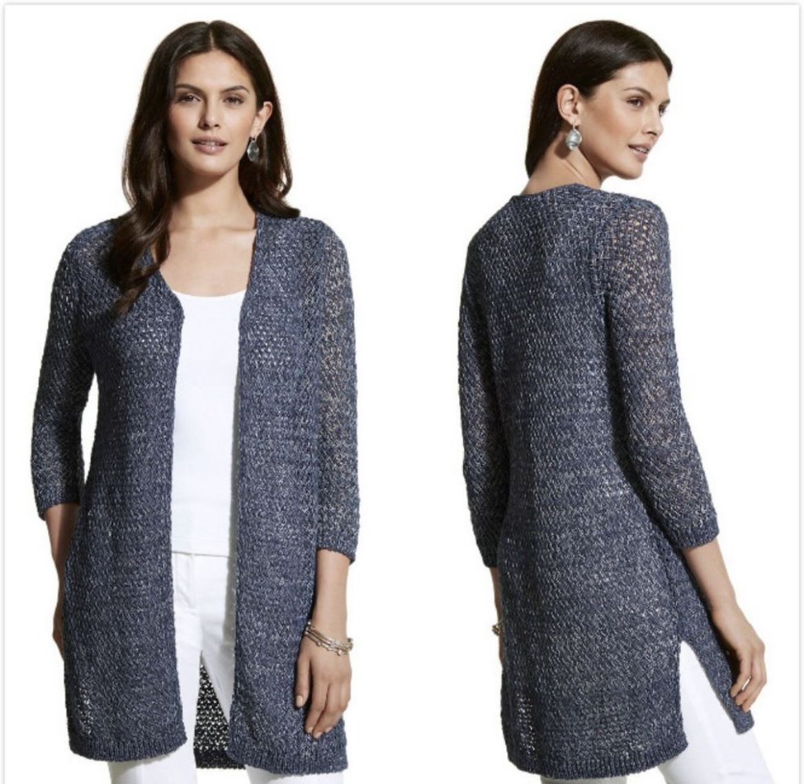 Brand New Chico’s Blue Halle Waffle Knit Cardigan - Size 8