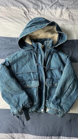 Denim Sherpa-Lined Hooded Jacket