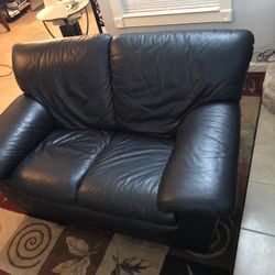 Black Leather Loveseat And Chair With Ottoman