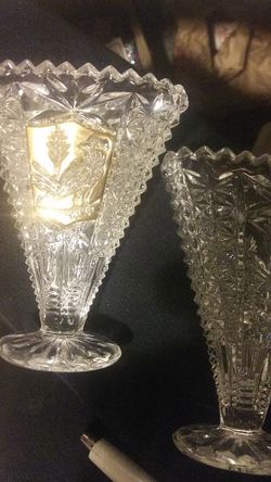 A pair of HOFBAUER CRYSTAL VASES. NO CHIPS