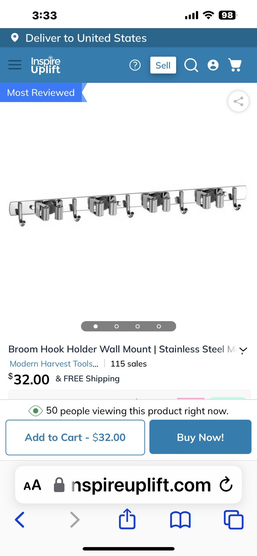 Stainless Steel Mop & Broom Hanging Holder-NEW