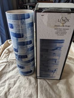 Lenox Painted Indigo Cylinder Vase 10 IN