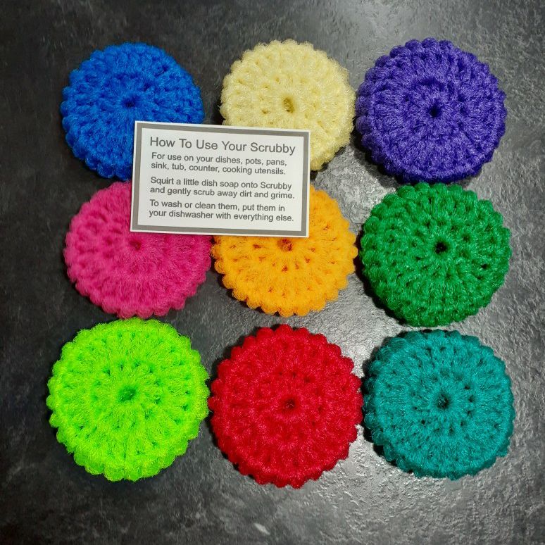 Crochet Nylon Net Dish Scrubbies Pot Scrubbers & Kitchen Scrubby Handmade  (3)