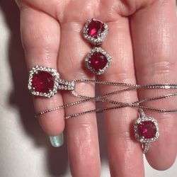 PT 950 Natural Real Ruby Classic Jewelry Set 3 Pcs
