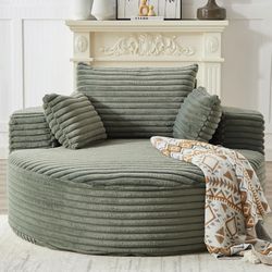 Oversized 55" Green Corduroy Round Chaise Lounge Sofa Chair