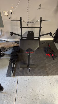 Weight Bench with Rack and Curl Bar