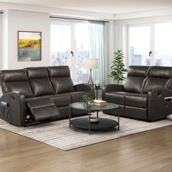 Brown Leather Reclining Sofa Loveseat
