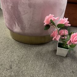Pink Round Ottoman, 20” Diameter Vanity Stool