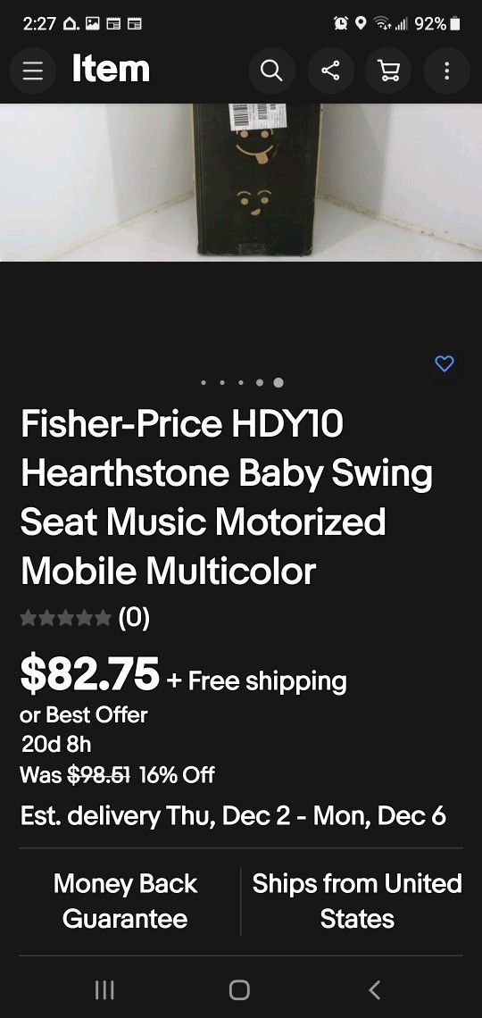 Fisher-Price HDY10 Hearthstone Baby Swing Seat Music Motorized Mobile Multicolor