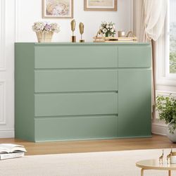 Green Dresser, Dresser for Bedroom, Wide Chest of Drawers Double Wide Storage Chest of Drawers for Closet, Bedroom Dresser with Large Storage Space fo