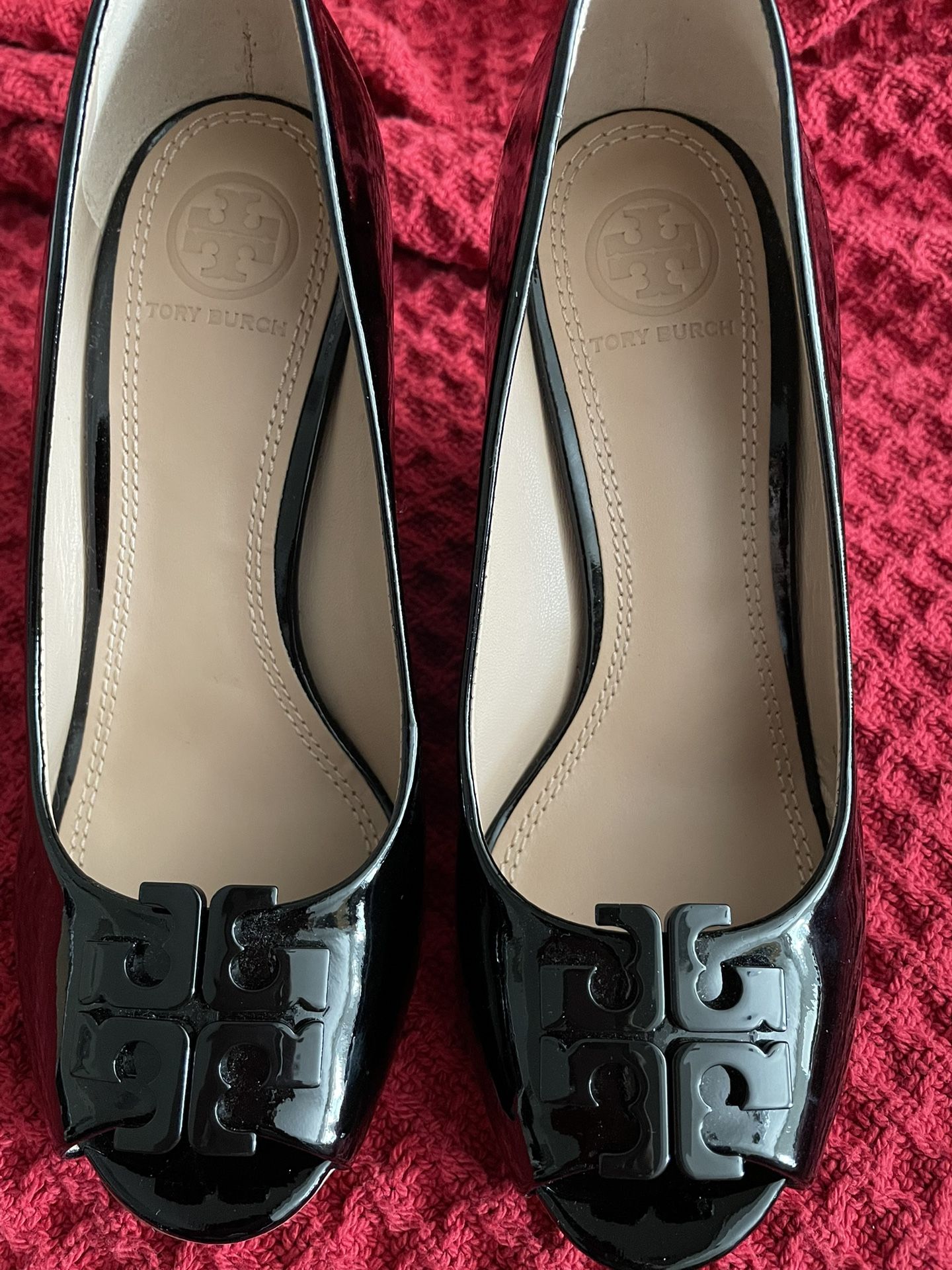 Tory Burch Black Leather Wedges Heels Size 5