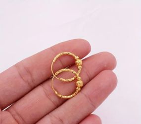 Tiny Hoop Earrings With Bead Design Copper Jewelry 