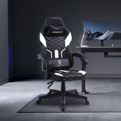 Dowinx Gaming Chair with Pocket Spring Cushion High Back Ergonomic Computer Chair PU Leather 350 LBS, Black and White  Sofa-Level Comfort: Built