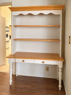 White and Wood Hutch with Shelves and 1 Drawer
