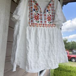 New white Embroidered Blouse. PORCH PICK UP ONLY