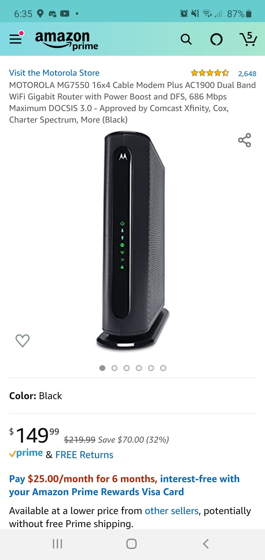 Motorola Modem with Built in Wi-Fi Router MG7550