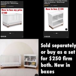 New in box sold separately or together  Crib new in box $180 Changing table new in box $120 Or take both for $250. Firm no lower  Cash only East Palmd
