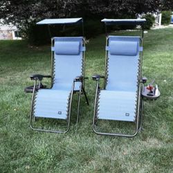 Bliss Hammocks Gravity Free Chairs W/ Canopy, Drink Tray, and Pillow, 26-in. Wide, Weather. Set of 2