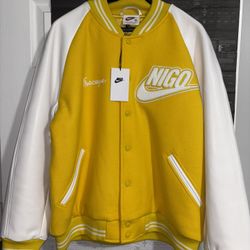 BRAND NWT NIKE Nigo Varsity Football Jacket Yellow White Big Swoosh Men’s XL NEW
