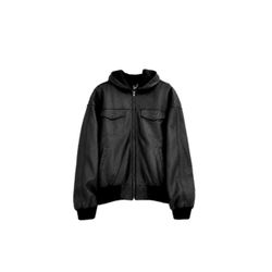 Mission the Leather Company Double Layered Genuine Leather Bomber Hoodie (Size L)