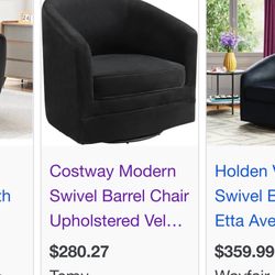 Black Velvet Swivel Tub Chair