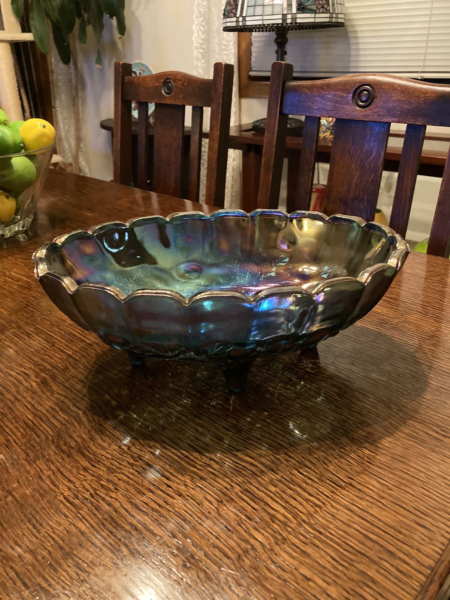 Vintage Carnival  Glass Footed Fruit Bowl