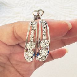 Silver plated rhinestones hoop earrings. New