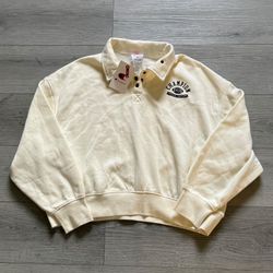 CHAMPION WOMENS LONG SLEEVE FLEECE 1/4 SNAP CROPPED PULLOVER CREAM NWT