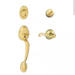 Schlage Plymouth Bright Brass Single Cylinder Door Handleset with Flair Handle @605-FLA