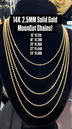 14K 2.5MM Solid Gold MoonCut Chain