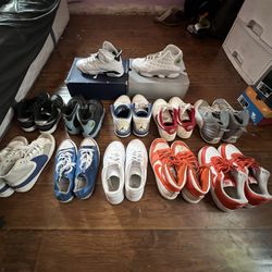 12 Pairs Of Shoes, Jordan 1s, Jordan 12s, Jordan 3s, Jordan 6s, 2 Pairs Of Jordan 13s, 3 Pairs Of AF1, Nike Dunks, Chucks, Nike Blazers, Size 8 Men