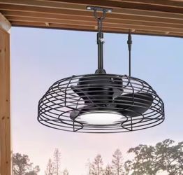 19 in. Outdoor Black Caged Ceiling Fan with LED Light (used)