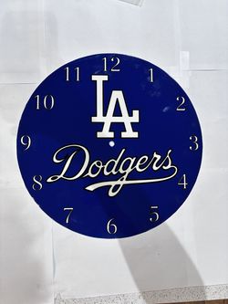 Dodgers Clock Metal Sign 14in Blue Background Wall Decor