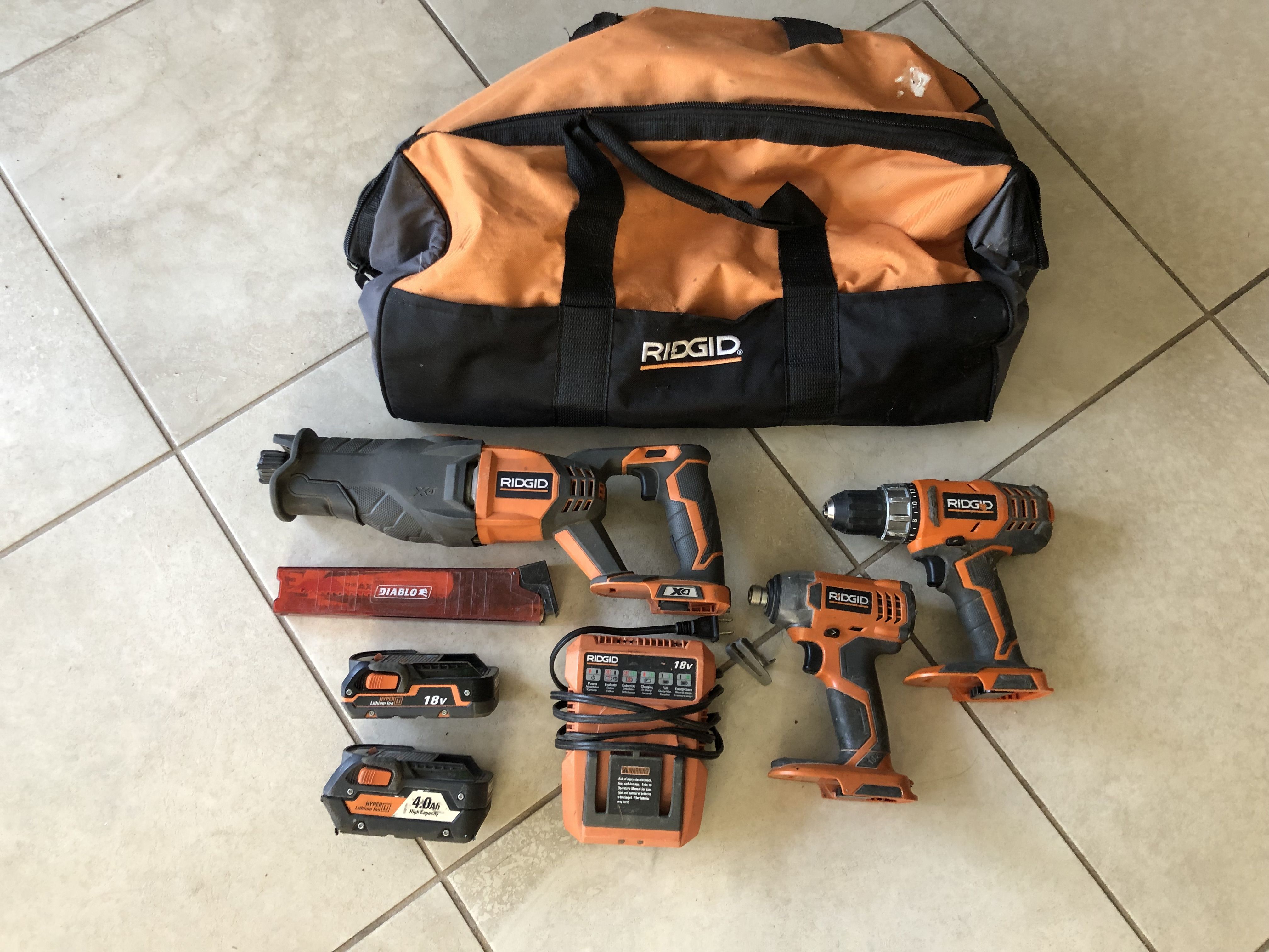 Rigid Gen 3 and 4 Tool Combo Set with batteries, charger and case