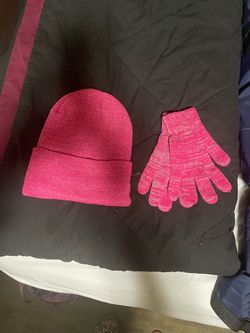 Pink Knit Beanie and Gloves Set