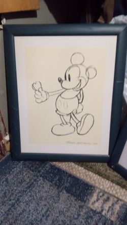 Framed Mickey Mouse Pencil Sketch Print