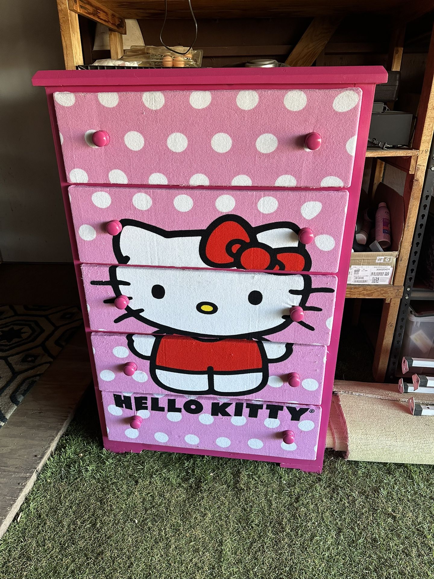 ⭐️  Wood Dresser With Hello Kitty Wrapped Drawers