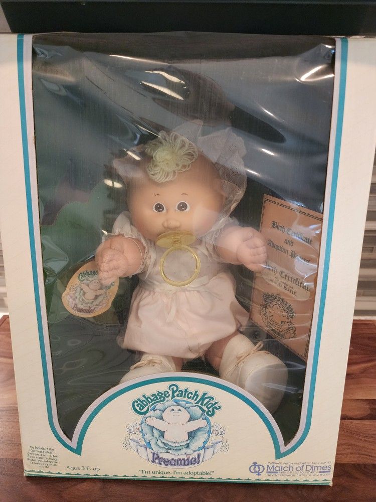 Cabbage Patch Kids GIRL PREEMIE, Maud Roxie With Birth Certificate NIB